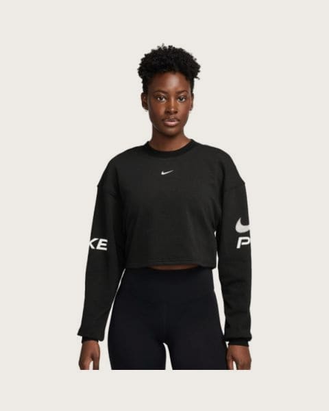 Dámska mikina NIKE PRO W NP DF FLC CREW TT GRX BLACK WHITE WHITE