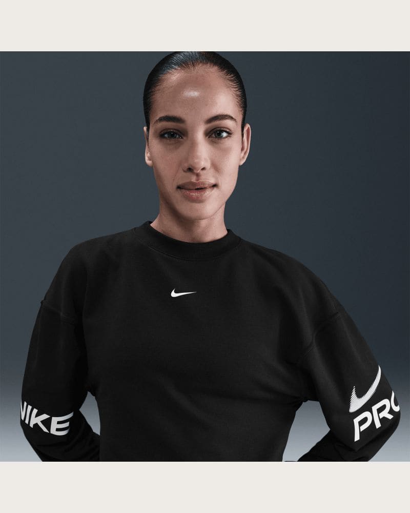 Dámska mikina NIKE PRO W NP DF FLC CREW TT GRX BLACK WHITE WHITE – fotka 3