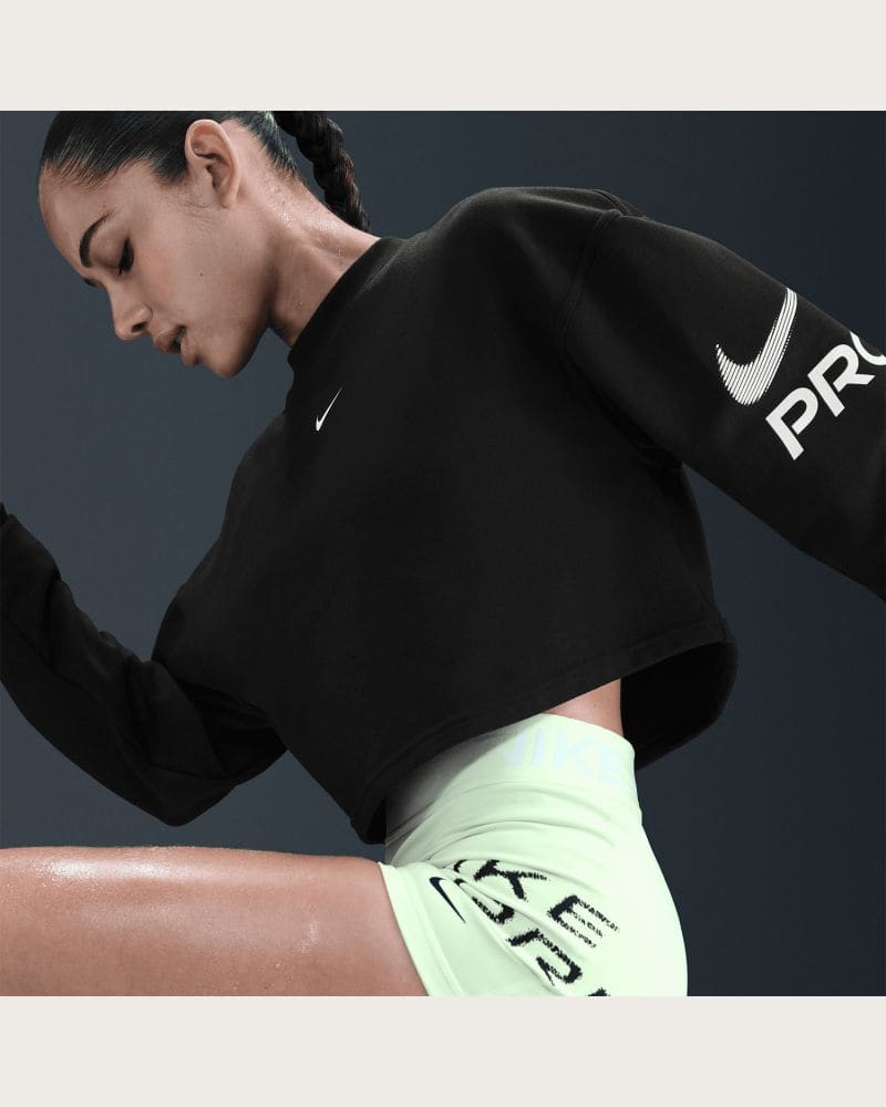 Dámska mikina NIKE PRO W NP DF FLC CREW TT GRX BLACK WHITE WHITE – fotka 4