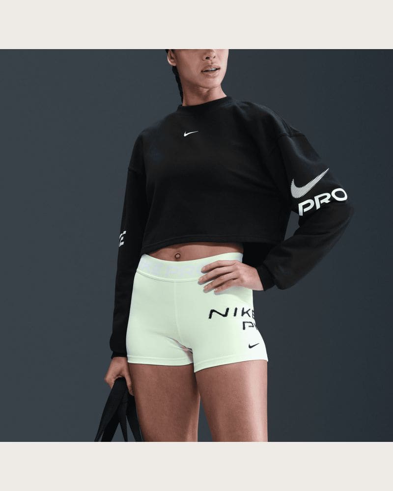 Dámska mikina NIKE PRO W NP DF FLC CREW TT GRX BLACK WHITE WHITE – fotka 5