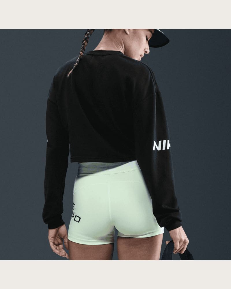 Dámska mikina NIKE PRO W NP DF FLC CREW TT GRX BLACK WHITE WHITE – fotka 6