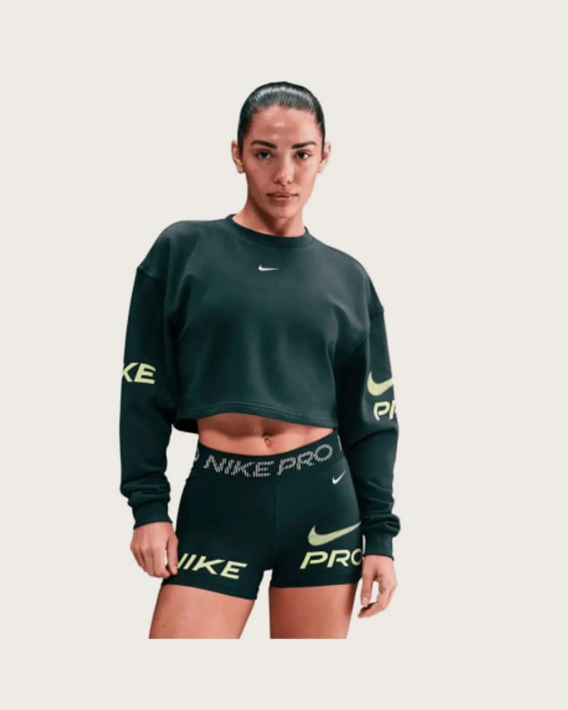 Dámska mikina NIKE PRO W NP DF FLC CREW TT GRX SEAWEED LT LEMON TWIST WHITE