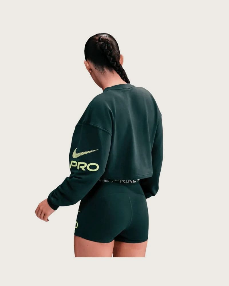 Dámska mikina NIKE PRO W NP DF FLC CREW TT GRX SEAWEED LT LEMON TWIST WHITE – fotka 2