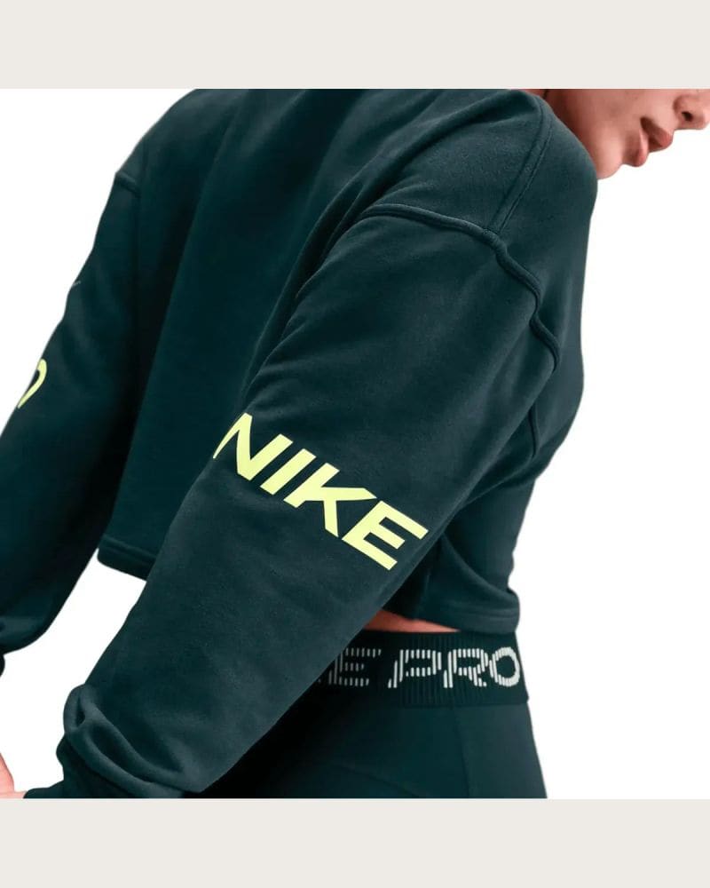 Dámska mikina NIKE PRO W NP DF FLC CREW TT GRX SEAWEED LT LEMON TWIST WHITE – fotka 3