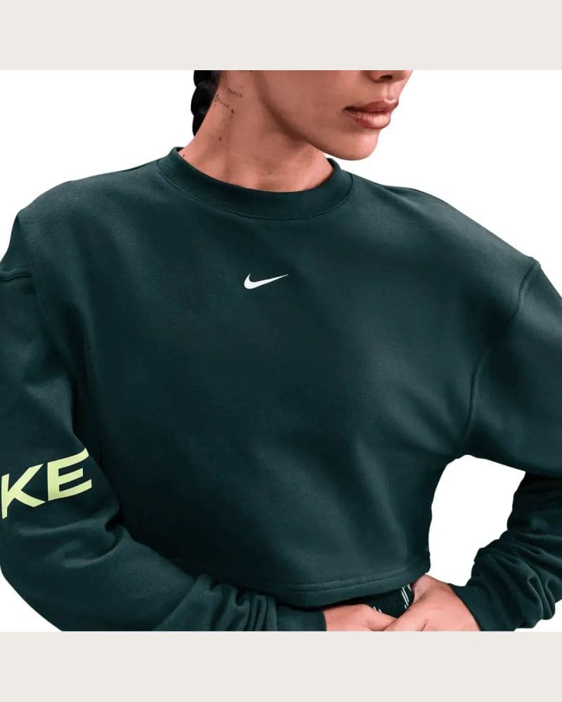 Dámska mikina NIKE PRO W NP DF FLC CREW TT GRX SEAWEED LT LEMON TWIST WHITE – fotka 4