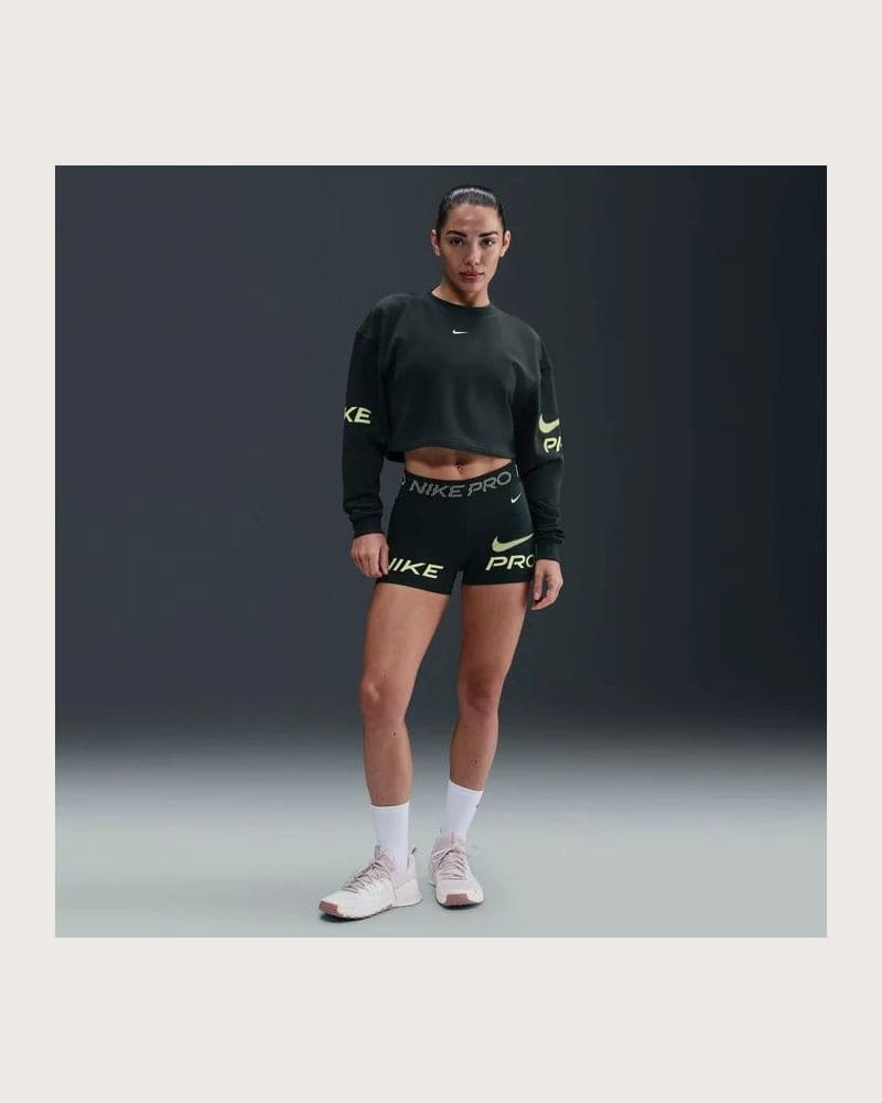 Dámska mikina NIKE PRO W NP DF FLC CREW TT GRX SEAWEED LT LEMON TWIST WHITE – fotka 5