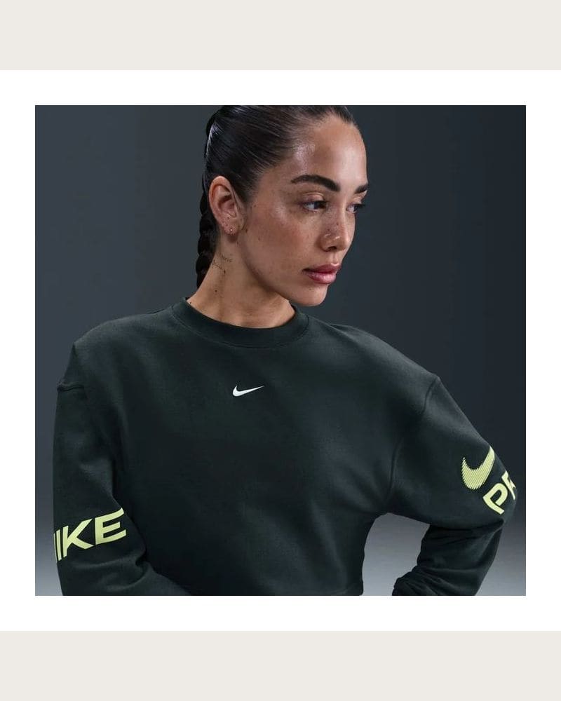 Dámska mikina NIKE PRO W NP DF FLC CREW TT GRX SEAWEED LT LEMON TWIST WHITE – fotka 8