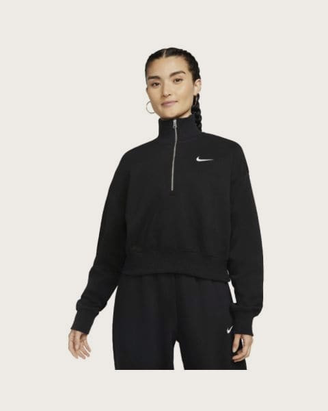 Dámska mikina s 1 2 zipsom NIKE W NSW PHNX FLC QZ CROP BLACK SAIL