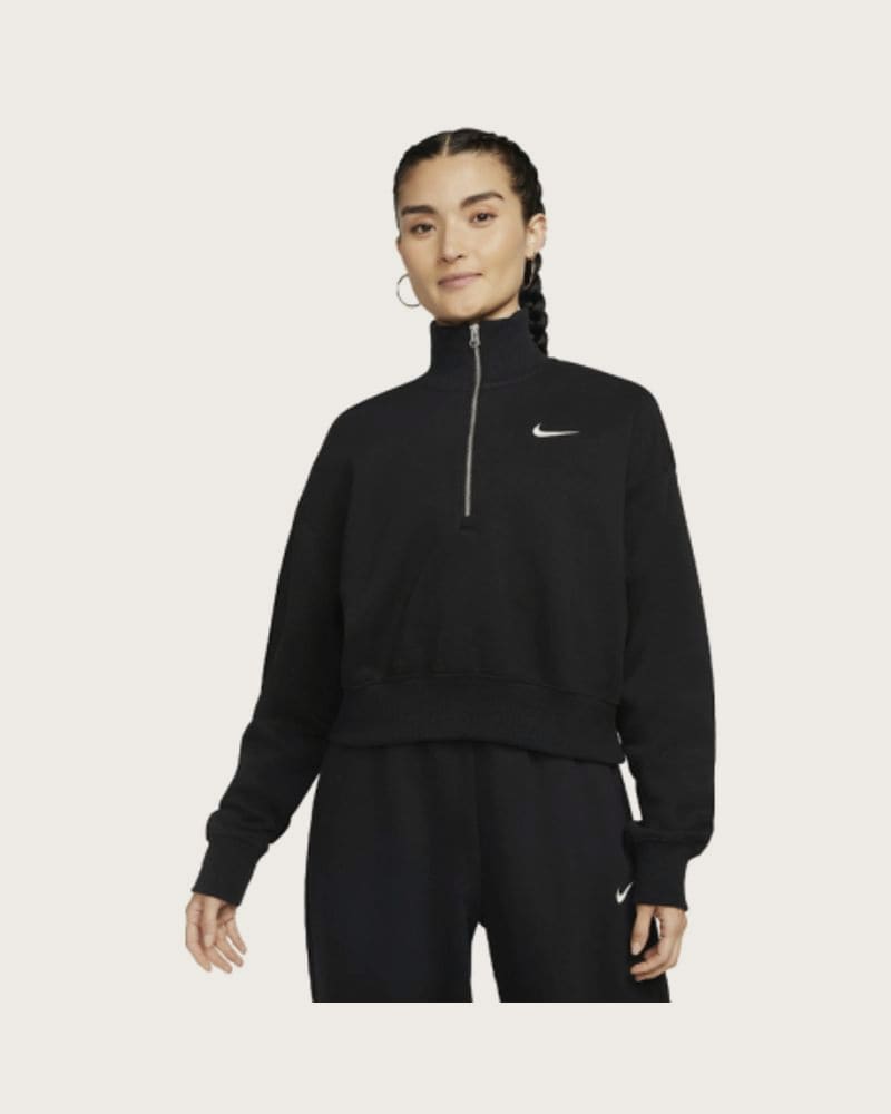 Dámska mikina s 1 2 zipsom NIKE W NSW PHNX FLC QZ CROP BLACK SAIL