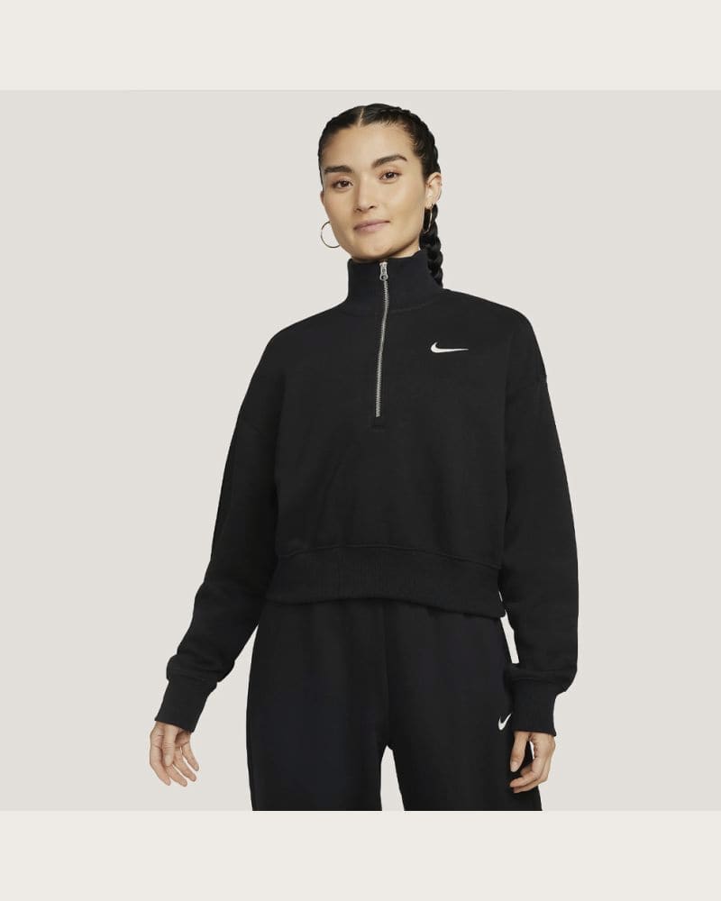 Dámska mikina s 1 2 zipsom NIKE W NSW PHNX FLC QZ CROP BLACK SAIL – fotka 2