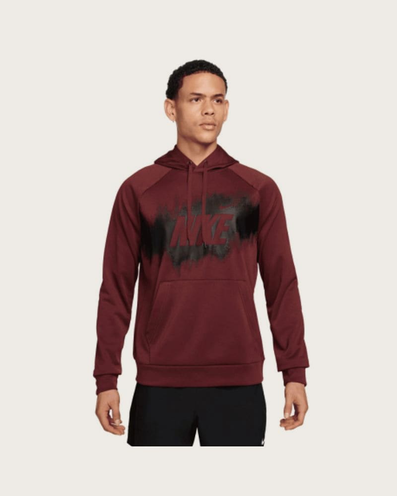 Pánska zateplená tréningová mikina s kapucňou NIKE M NK TF FLEECE PO HD GFX DARK TEAM RED