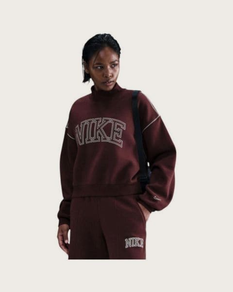 Dámska zateplená mikina NIKE W NSW PHNX FLC LOGO MOCK NECK BURGUNDY CRUSH