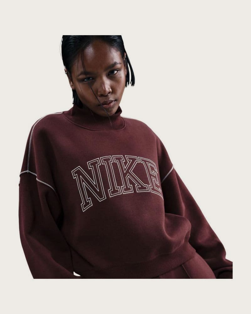 Dámska zateplená mikina NIKE W NSW PHNX FLC LOGO MOCK NECK BURGUNDY CRUSH – fotka 3