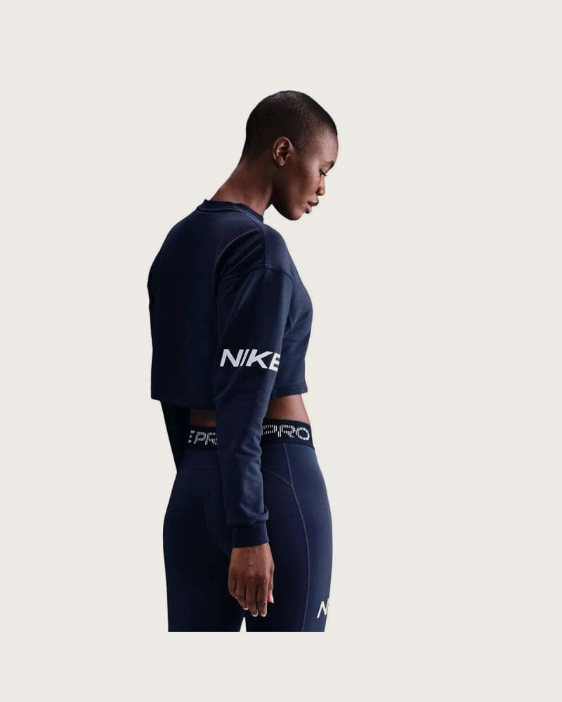 Dámska mikina NIKE PRO W NP DF FLC CREW TT GRX MIDNIGHT NAVY FOOTBALLGREY WHITE – fotka 3
