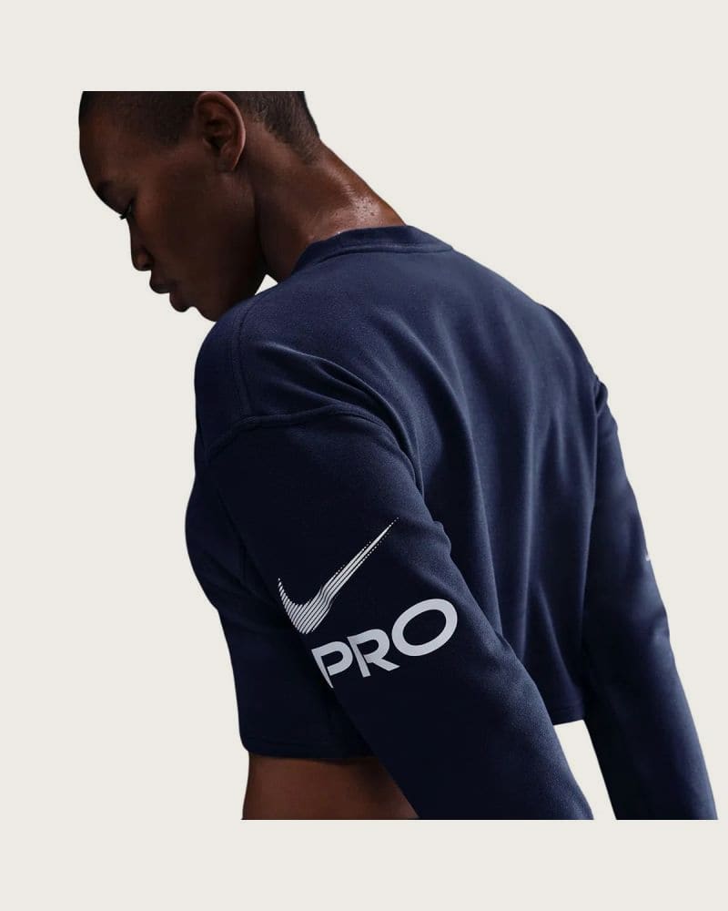 Dámska mikina NIKE PRO W NP DF FLC CREW TT GRX MIDNIGHT NAVY FOOTBALLGREY WHITE – fotka 4