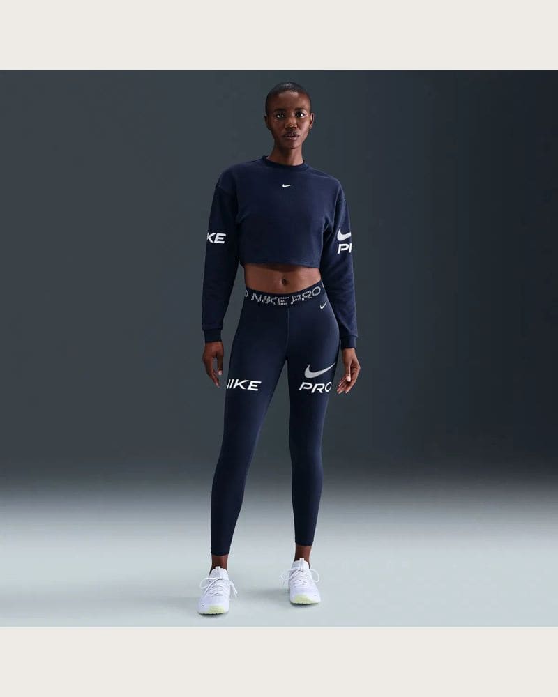 Dámska mikina NIKE PRO W NP DF FLC CREW TT GRX MIDNIGHT NAVY FOOTBALLGREY WHITE – fotka 5
