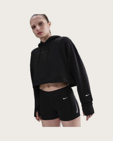 Dámska tréningová mikina s kapucňou NIKE PRO W NP TF FLC HOODIE GG GRX BLACK WHITE