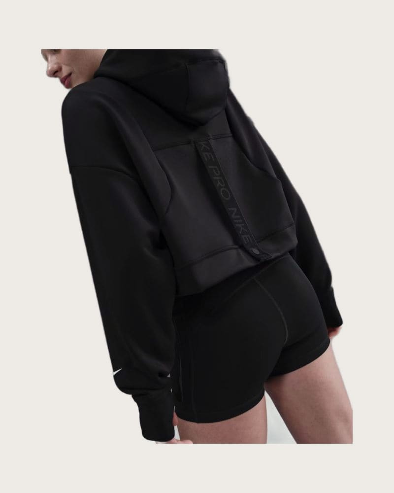 Dámska tréningová mikina s kapucňou NIKE PRO W NP TF FLC HOODIE GG GRX BLACK WHITE – fotka 2
