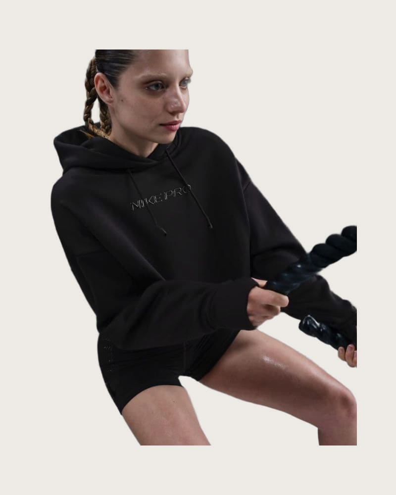 Dámska tréningová mikina s kapucňou NIKE PRO W NP TF FLC HOODIE GG GRX BLACK WHITE – fotka 3
