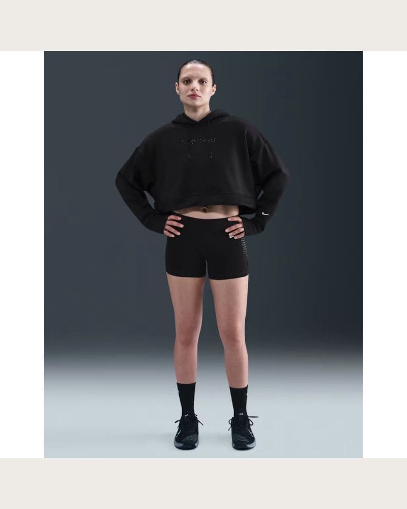 Dámska tréningová mikina s kapucňou NIKE PRO W NP TF FLC HOODIE GG GRX BLACK WHITE – fotka 4
