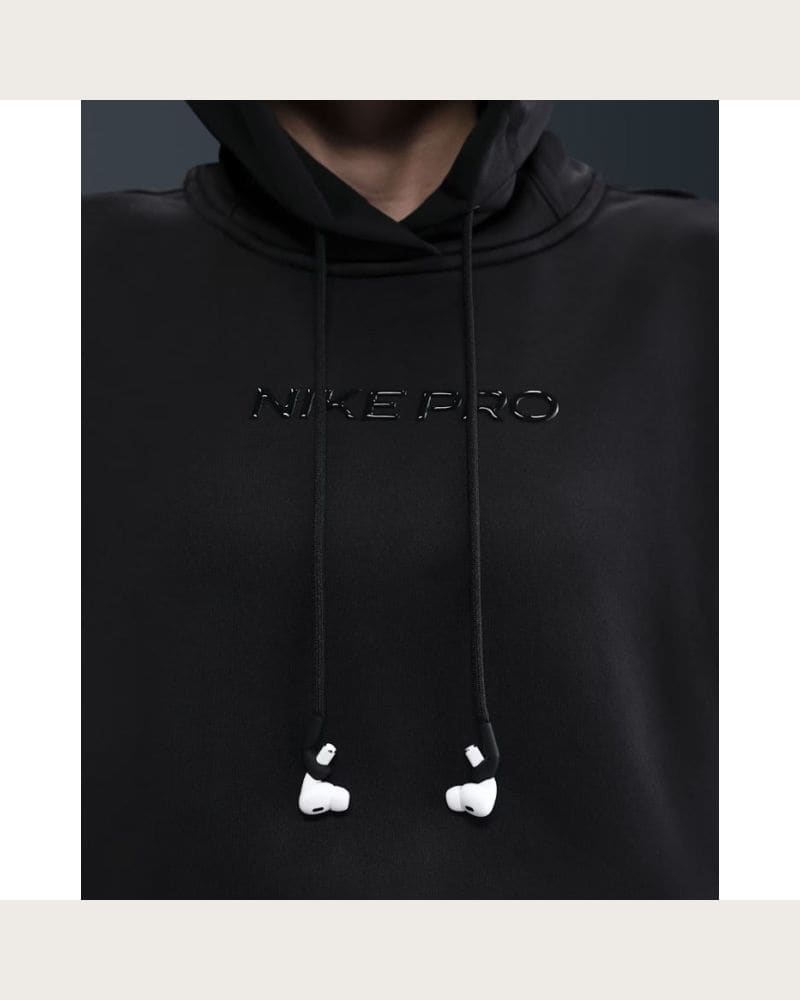 Dámska tréningová mikina s kapucňou NIKE PRO W NP TF FLC HOODIE GG GRX BLACK WHITE – fotka 6