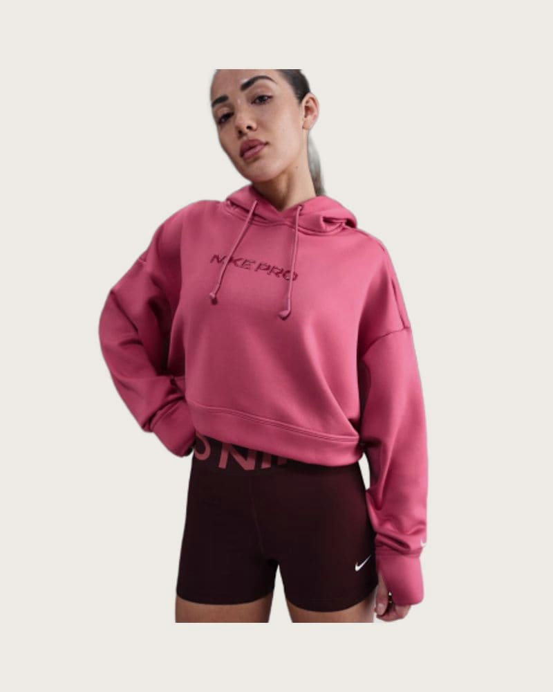 Dámska tréningová mikina s kapucňou NIKE PRO W NP TF FLC HOODIE GG GRX SWEET BEET WHITE
