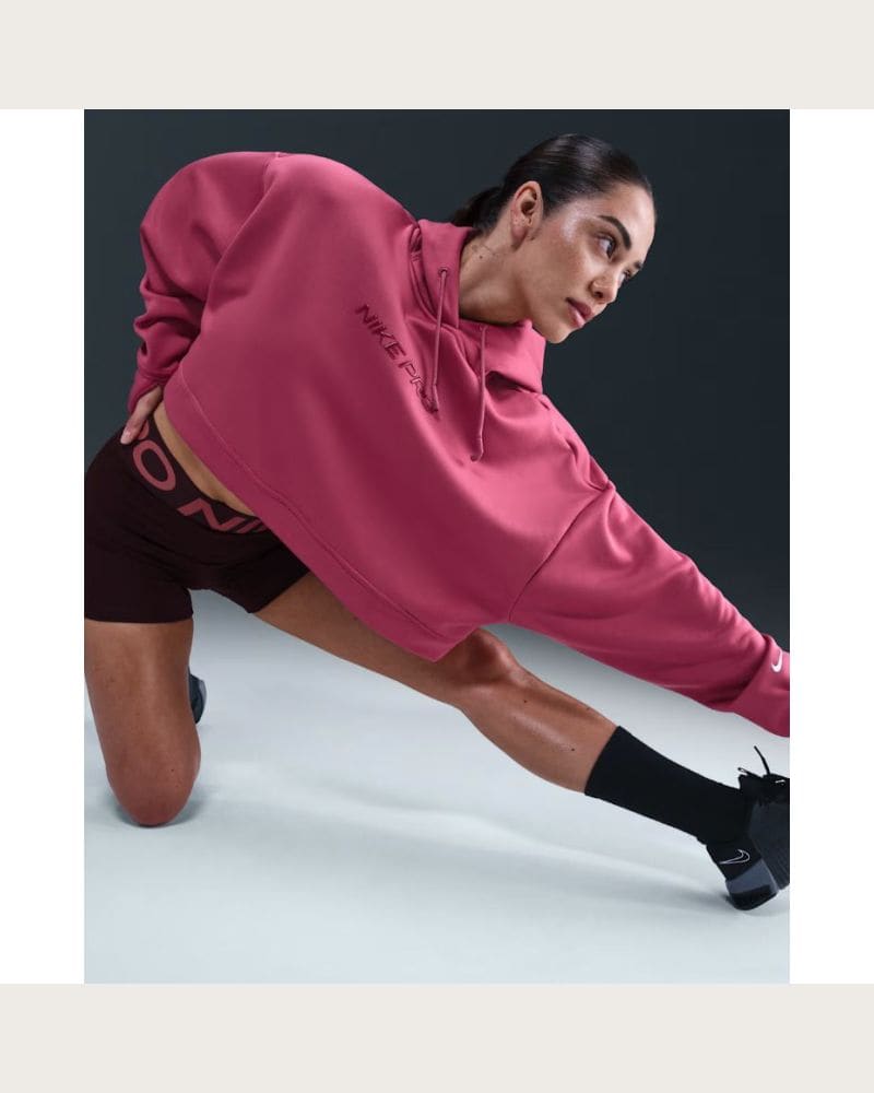 Dámska tréningová mikina s kapucňou NIKE PRO W NP TF FLC HOODIE GG GRX SWEET BEET WHITE – fotka 2