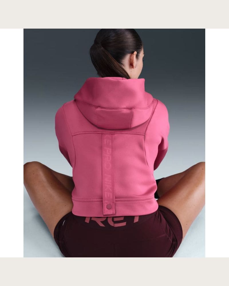 Dámska tréningová mikina s kapucňou NIKE PRO W NP TF FLC HOODIE GG GRX SWEET BEET WHITE – fotka 3