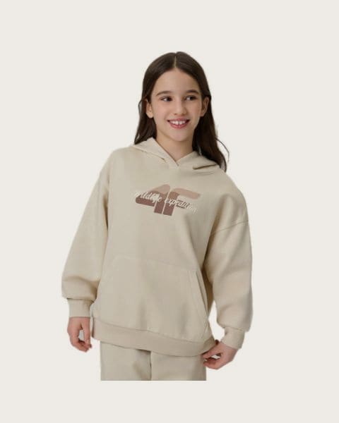 Dievčenská mikina s kapucňou 4F JUNIOR SWEATSHIRT F2270-83S-BEIGE