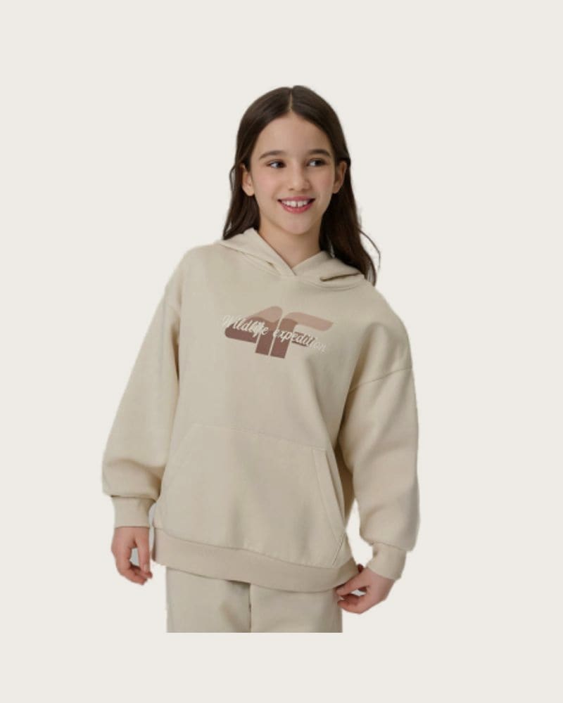 Dievčenská mikina s kapucňou 4F JUNIOR SWEATSHIRT F2270-83S-BEIGE