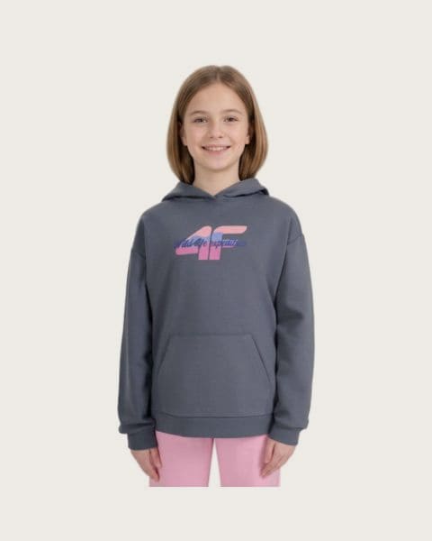 Dievčenská mikina s kapucňou 4F JUNIOR SWEATSHIRT F2270-22S-ANTHRACITE