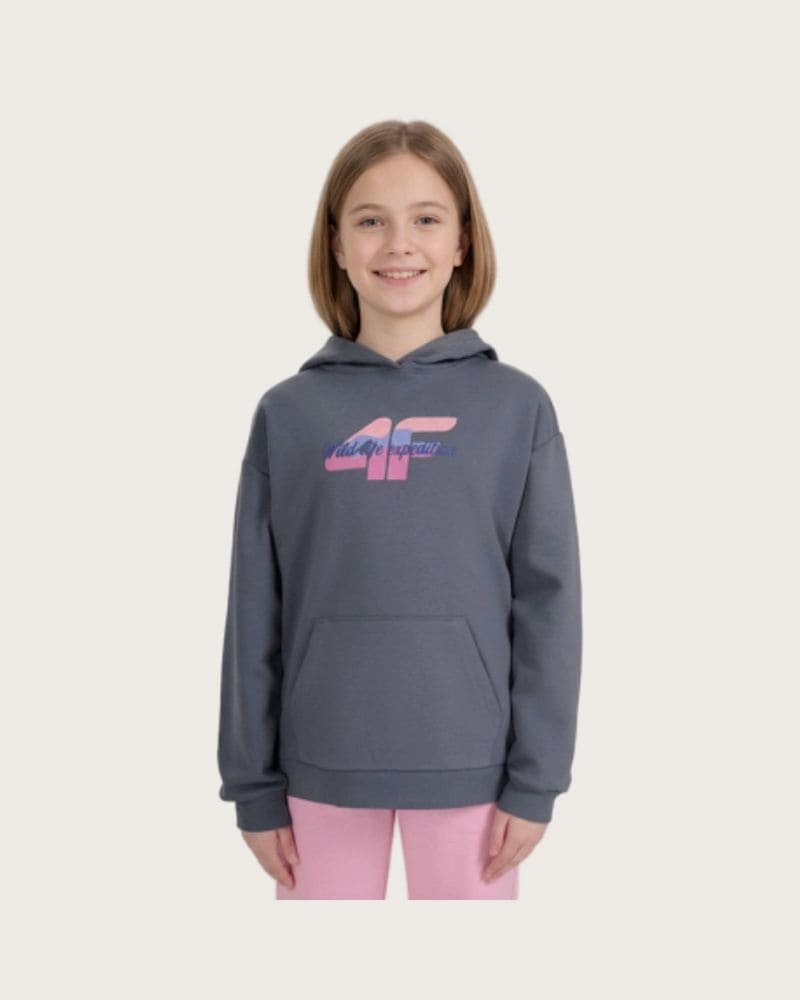 Dievčenská mikina s kapucňou 4F JUNIOR SWEATSHIRT F2270-22S-ANTHRACITE