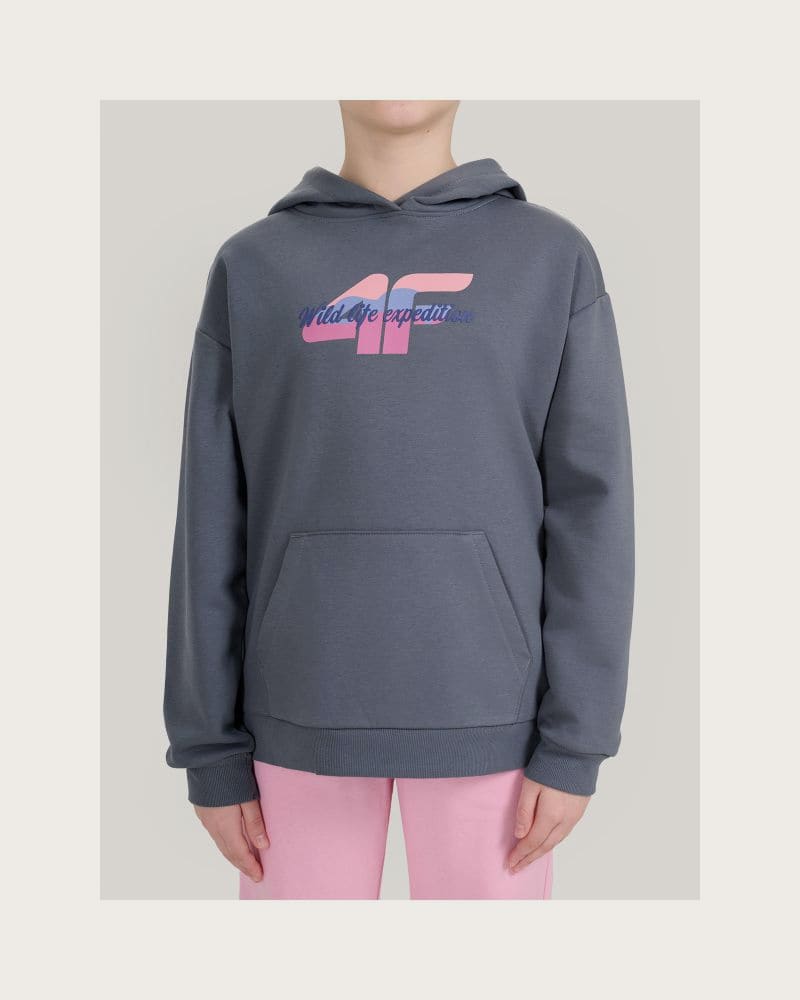 Dievčenská mikina s kapucňou 4F JUNIOR SWEATSHIRT F2270-22S-ANTHRACITE – fotka 2