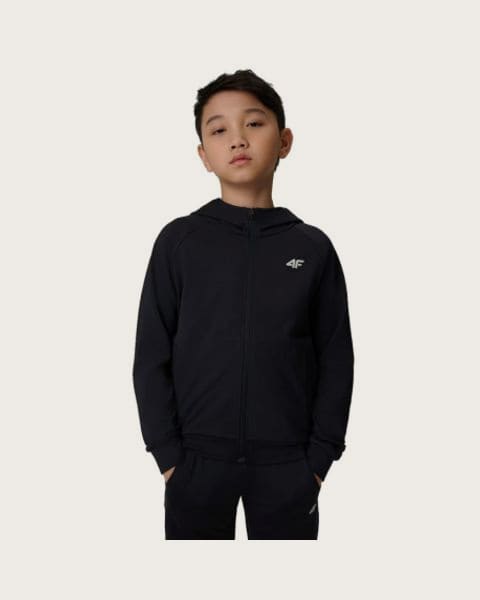 Chlapčenská tréningová mikina so zipsom 4F JUNIOR SWEATSHIRT FNK M690-20S-DEEP BLACK