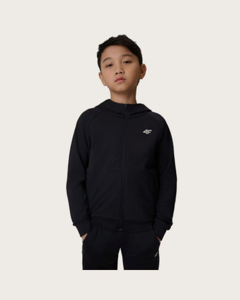 Chlapčenská tréningová mikina so zipsom 4F JUNIOR SWEATSHIRT FNK M690-20S-DEEP BLACK