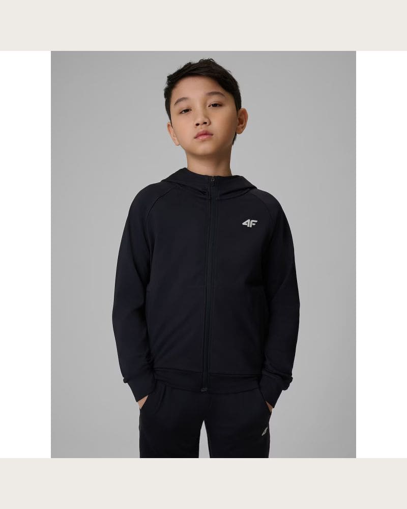 Chlapčenská tréningová mikina so zipsom 4F JUNIOR SWEATSHIRT FNK M690-20S-DEEP BLACK – fotka 2