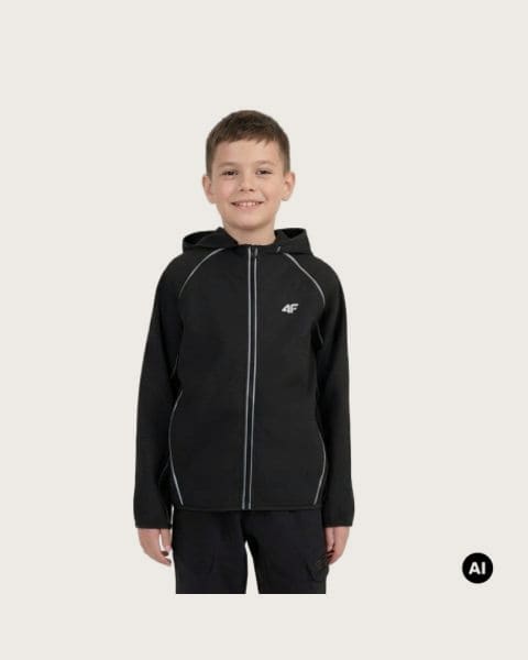 Chlapčenská zateplená tréningová mikina so zipsom 4F JUNIOR SWEATSHIRT FNK M0954-20S-DEEP BLACK