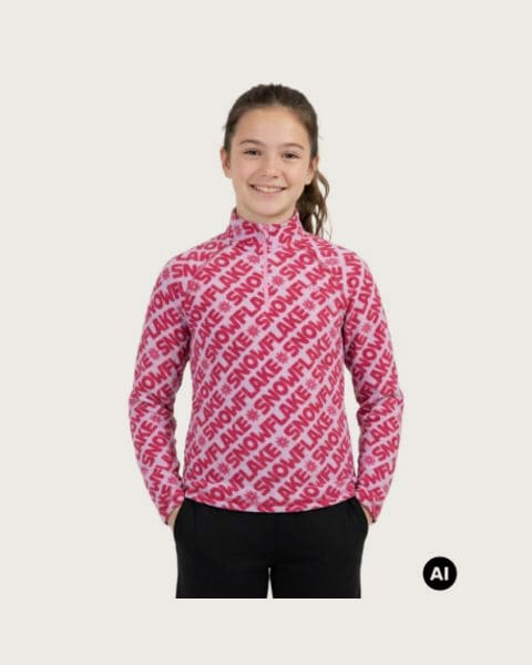Dievčenská termo mikina s 1 2 zipsom 4F JUNIOR FLEECE UNDERWEAR F090-90A-MULTICOLOUR ALLOVER