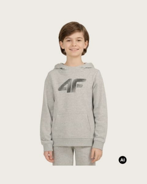 Chlapčenská mikina s kapucňou 4F JUNIOR SWEATSHIRT M2753-27M-COLD LIGHT GREY MELANGE