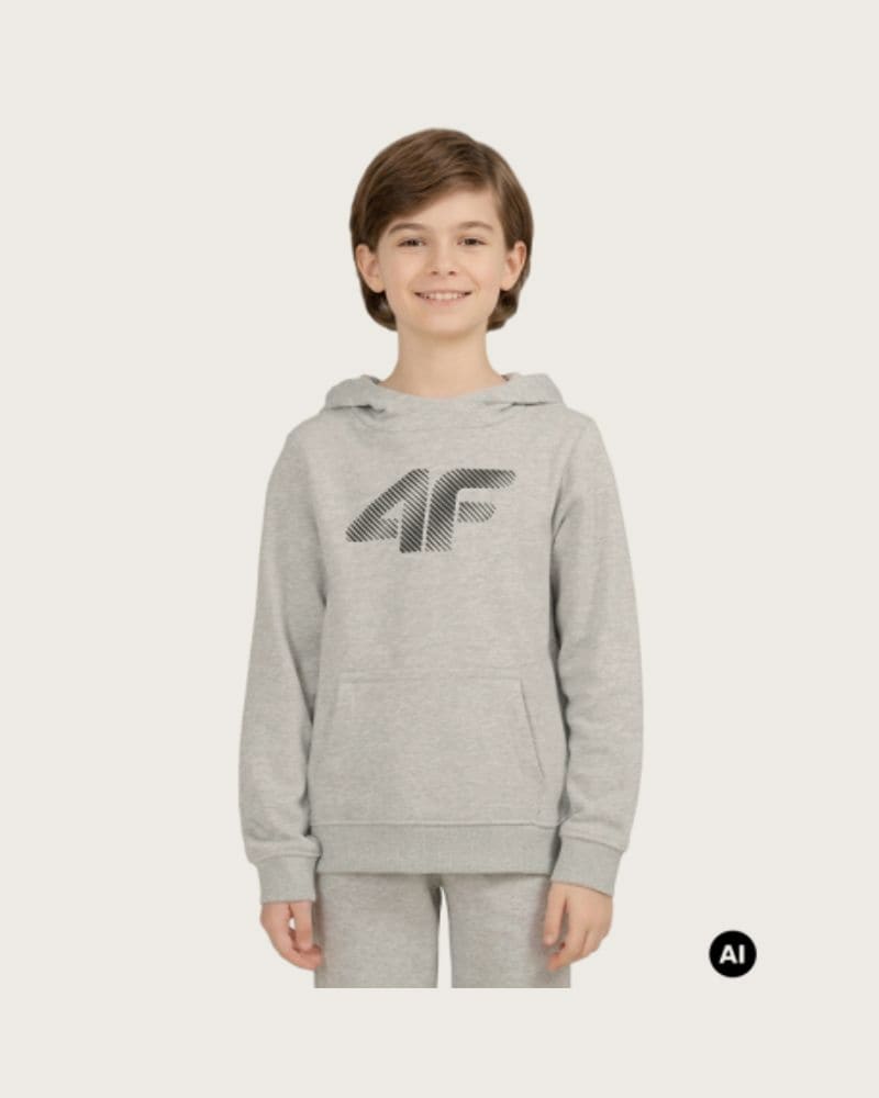 Chlapčenská mikina s kapucňou 4F JUNIOR SWEATSHIRT M2753-27M-COLD LIGHT GREY MELANGE