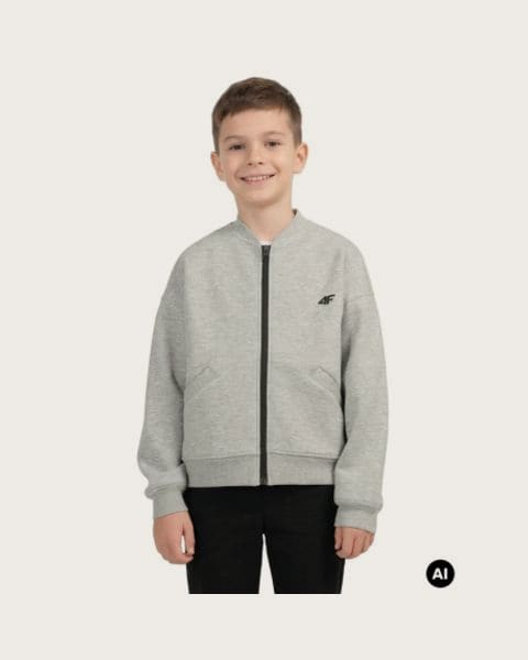 Chlapčenská mikina so zipsom 4F JUNIOR SWEATSHIRT M2684-26M-WARM LIGHT GREY MELANGE