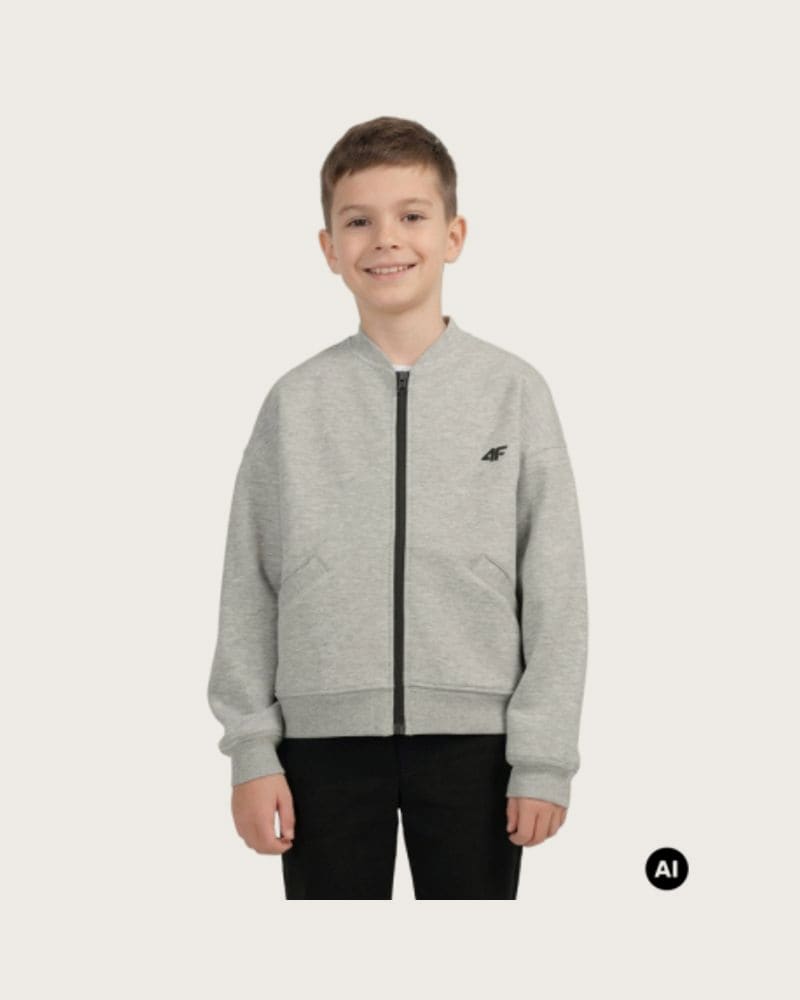 Chlapčenská mikina so zipsom 4F JUNIOR SWEATSHIRT M2684-26M-WARM LIGHT GREY MELANGE