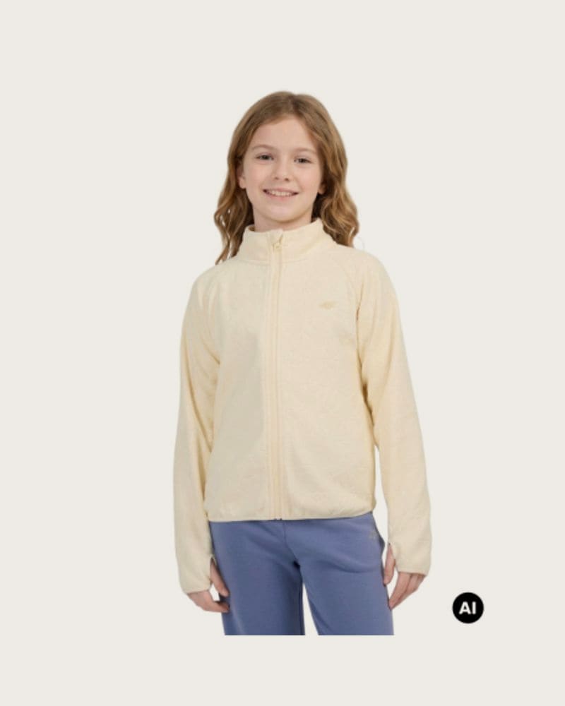 Dievčenská flisová mikina so zipsom 4F JUNIOR FLEECE F474-12S-CREME