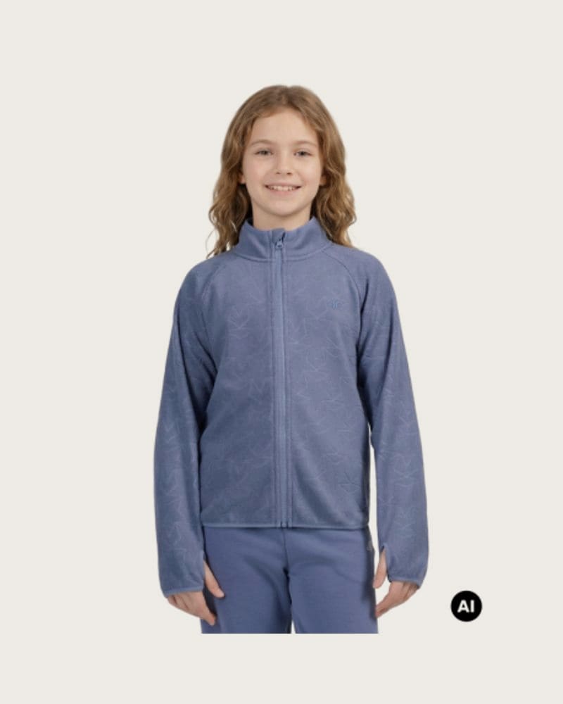 Dievčenská flisová mikina so zipsom 4F JUNIOR FLEECE F474-32S-DENIM