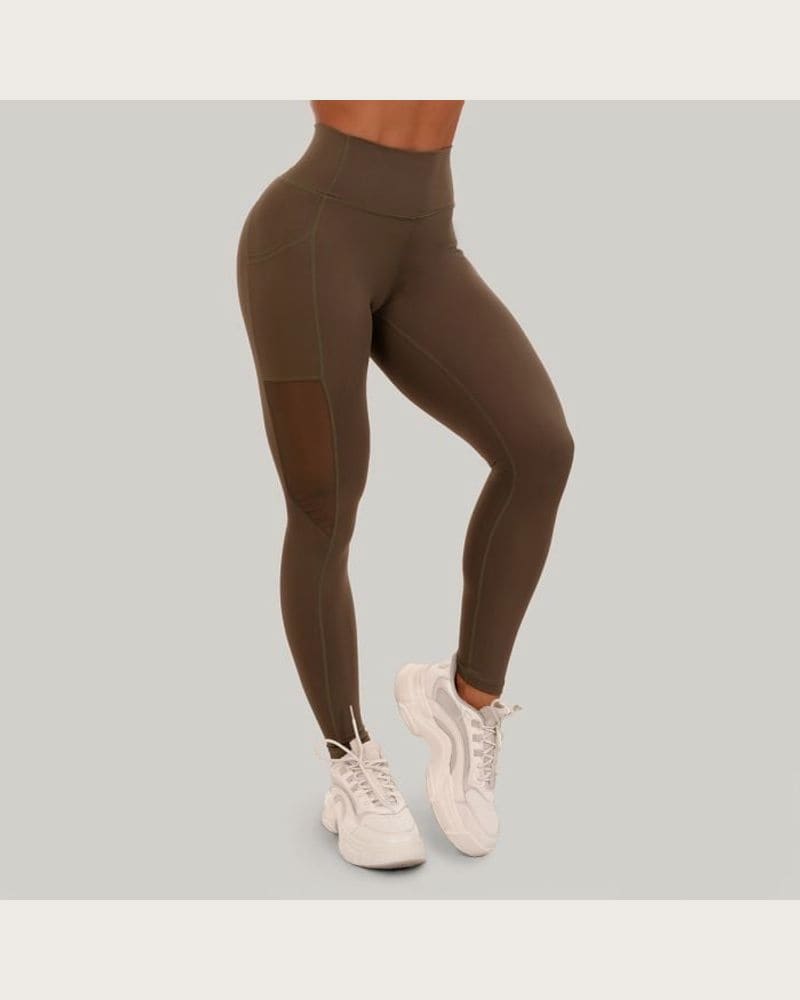 GymBeam Dámske legíny Mesh Panel olive SS