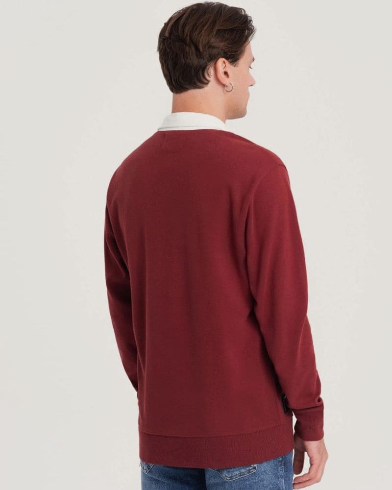 Elegantná bordová mikina s polo golierom – fotka 2