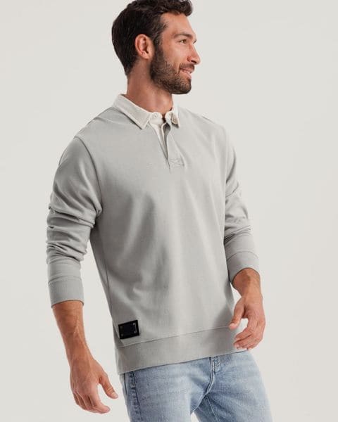 Elegantná popolavá mikina s polo golierom