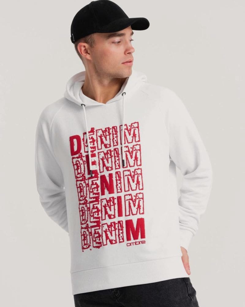 Jedinečná biela mikina s nápisom denim
