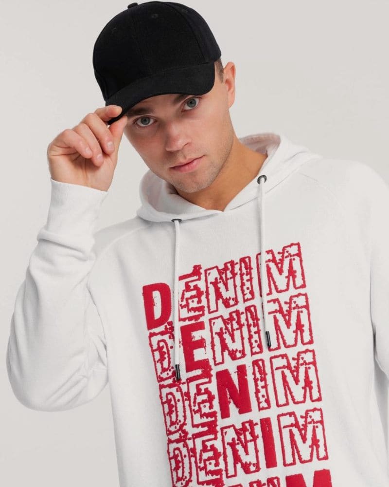 Jedinečná biela mikina s nápisom denim – fotka 3
