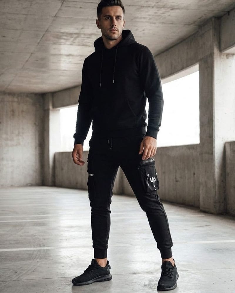 Trendy čierne pánske kapsáčové joggery UP – fotka 4